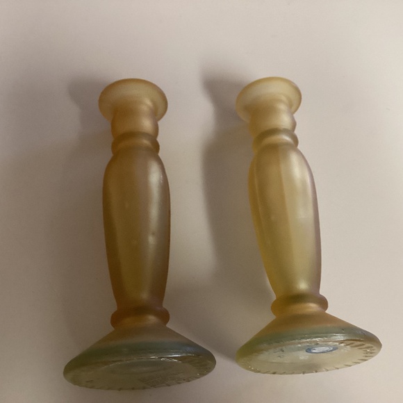 Pair of  Ecoglass Spain Gold Frosted Glass Candlesticks - Picture 1 of 4